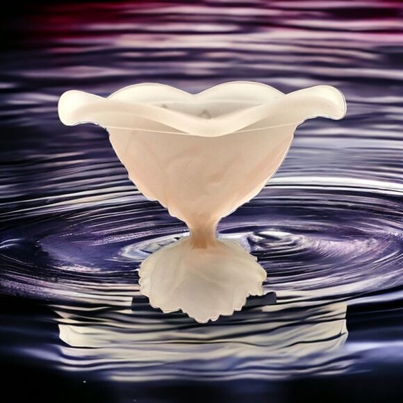 Vintage Imperial Lenox Pink Satin Frosted Glass Leaf Pedestal Candy Dish Marked - Picture 1 of 12